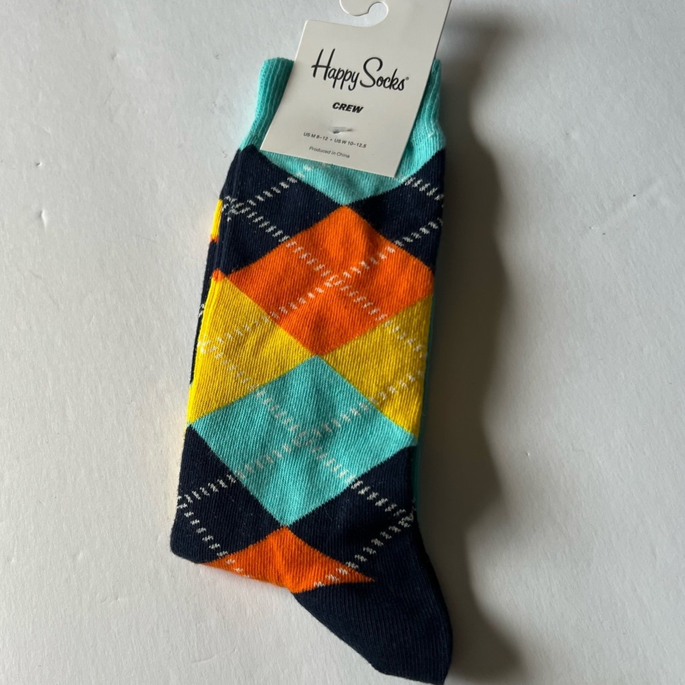 HAPPY SOCKS MENS ARGYLE COTTON SOCKS TURQUOISE MULTI OS NWT